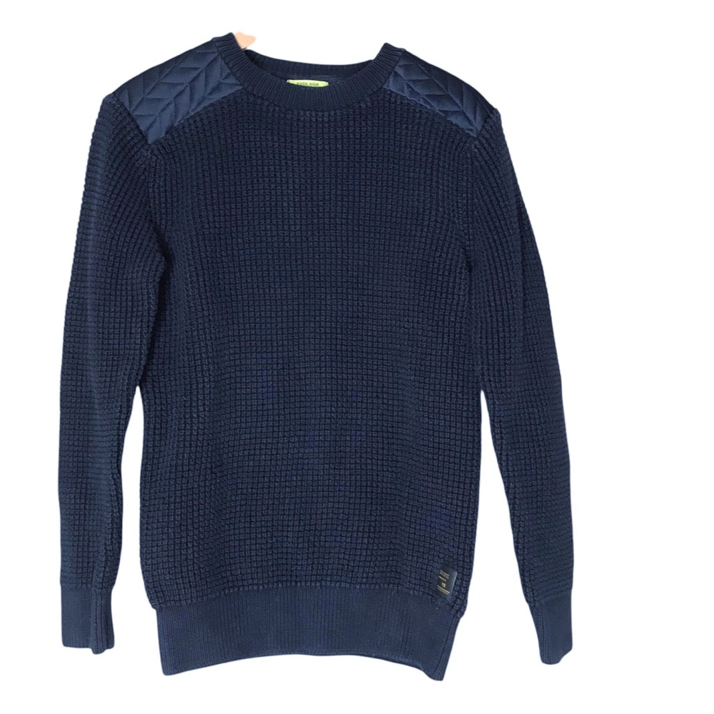 Scotch & Soda Cotton Quilted Panelled Crewneck Sweater Navy Blue Men's Medium